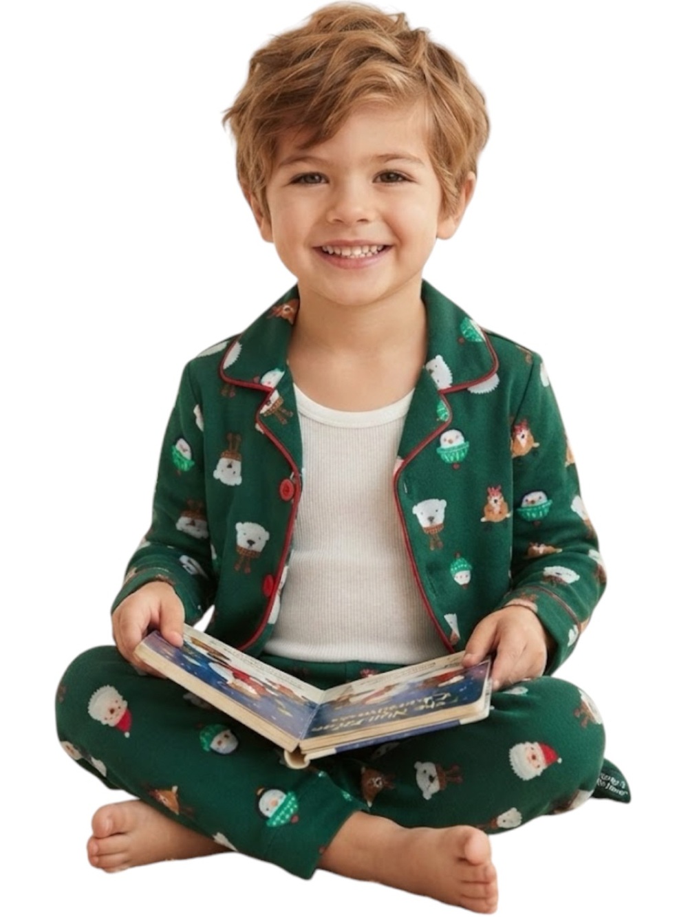 CARTERS Christmas/Festive Santa Fleece 2 Piece Button Down Pyjamas Green Boys 4T